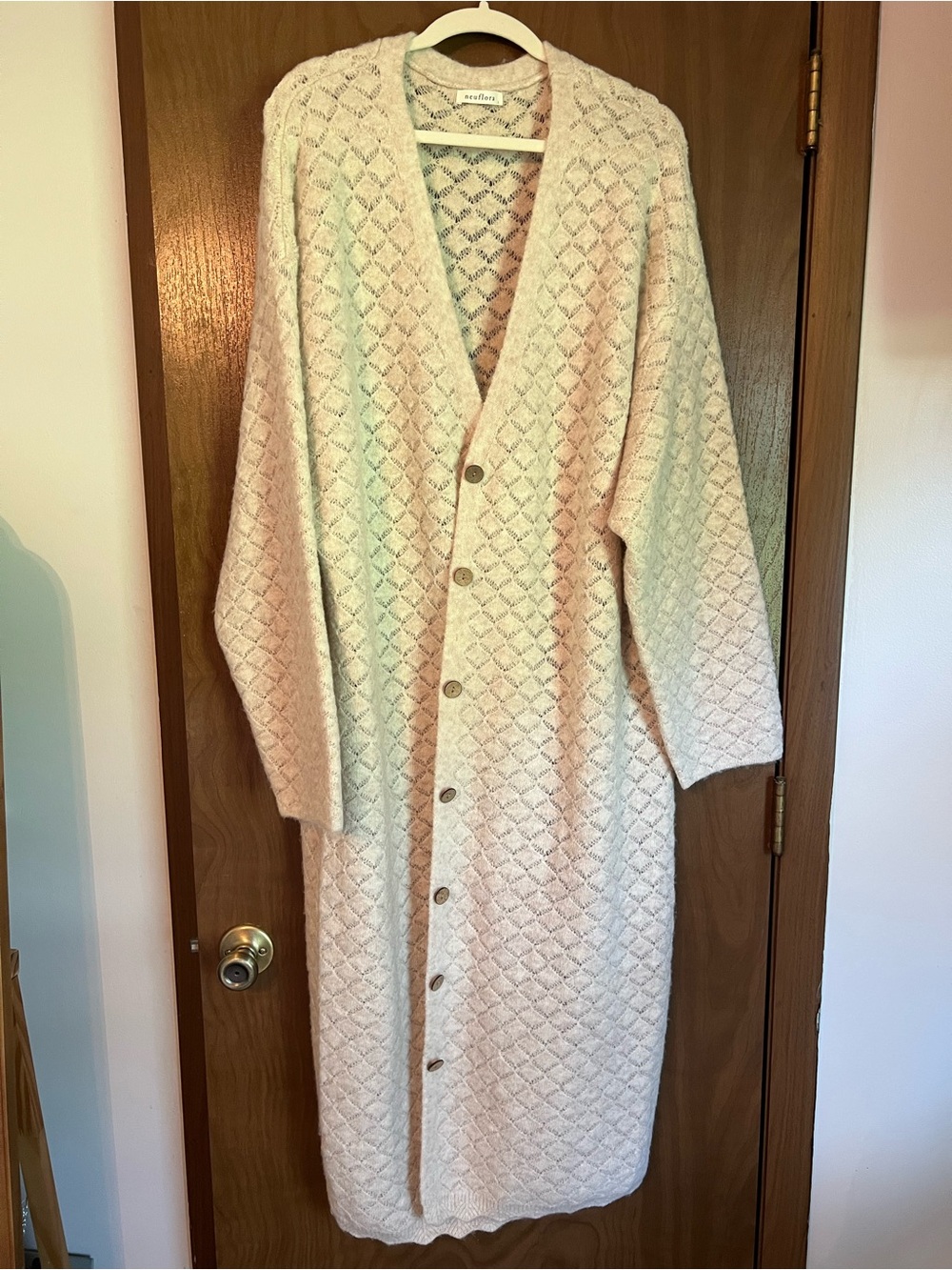 Neuflora Candice Diamond‑Stitch Button Front Cardigan Sweater - Cream